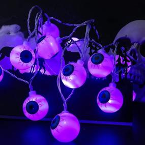 img 2 attached to 👀 Halloween Purple Eyeball String Lights with Remote Control - 30 LED Battery Powered Decorative Lights, 16.4 FT 8 Modes Twinkle Lights for Outdoor and Indoor Halloween Party Home Decorations