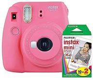 📸 fujifilm instax mini 9 instant camera (flamingo pink) & instax film twin pack (20 exposures) bundle - pink logo