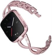 mtozon metal bands: stylish slim bling bracelet rhinestone wristbands for fitbit versa 2/lite/versa – silver, rose gold, black logo