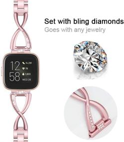 img 3 attached to Mtozon Metal Bands: Stylish Slim Bling Bracelet Rhinestone Wristbands for Fitbit Versa 2/Lite/Versa – Silver, Rose Gold, Black