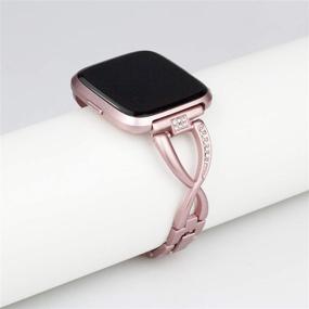 img 2 attached to Mtozon Metal Bands: Stylish Slim Bling Bracelet Rhinestone Wristbands for Fitbit Versa 2/Lite/Versa – Silver, Rose Gold, Black