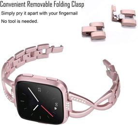 img 1 attached to Mtozon Metal Bands: Stylish Slim Bling Bracelet Rhinestone Wristbands for Fitbit Versa 2/Lite/Versa – Silver, Rose Gold, Black