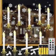 kithouse 10 set christmas window candles lights with timer - battery operated electric led taper candles flameless for windows, gold candle holders, suction cups & snowflake stickers - holiday decorations логотип