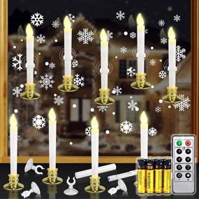 img 4 attached to Kithouse 10 Set Christmas Window Candles Lights with Timer - Battery Operated Electric LED Taper Candles Flameless for Windows, Gold Candle Holders, Suction Cups & Snowflake Stickers - Holiday Decorations