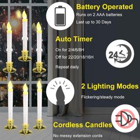 img 1 attached to Kithouse 10 Set Christmas Window Candles Lights with Timer - Battery Operated Electric LED Taper Candles Flameless for Windows, Gold Candle Holders, Suction Cups & Snowflake Stickers - Holiday Decorations