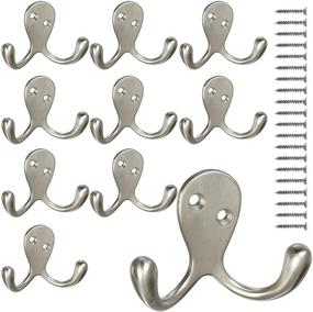 img 4 attached to 🧥 Set of 10 Double Prong Coat Hooks Wall Mounted with 20 Screws - Heavy Duty Dual Towel Hook for Bathroom, Retro Utility Hooks for Scarf, Bag, Key, Cap, Cup, Hat