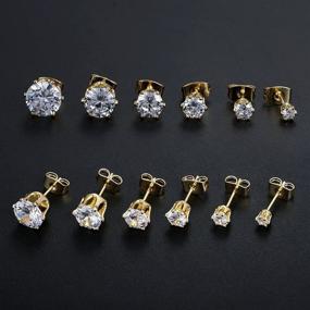 img 1 attached to 💎 18K Gold Plated CZ Stud Earrings - Set of 6 Pairs