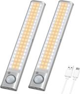 🔦 enhance your closet with motion activated led lights - 2 pack, usb rechargeable, dimmable, wireless stick-on solution for kitchen, wardrobe, and staircase! логотип