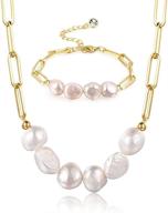 hodea vintage chunky link chain 18k gold paper clip pearl 💎 necklace bracelet set for women and girls - fashion retro charm valentine jewelry logo