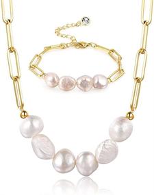 img 4 attached to Hodea Vintage Chunky Link Chain 18K Gold Paper Clip Pearl 💎 Necklace Bracelet Set for Women and Girls - Fashion Retro Charm Valentine Jewelry