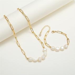 img 1 attached to Hodea Vintage Chunky Link Chain 18K Gold Paper Clip Pearl 💎 Necklace Bracelet Set for Women and Girls - Fashion Retro Charm Valentine Jewelry