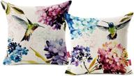 🌸 stunning watercolor print throw pillow cover set - symuitrc cotton linen, 18x18 inch, hummingbird design (pack of 2) логотип