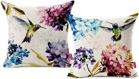 img 4 attached to 🌸 Stunning Watercolor Print Throw Pillow Cover Set - Symuitrc Cotton Linen, 18x18 Inch, Hummingbird Design (Pack of 2)