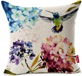 img 1 attached to 🌸 Stunning Watercolor Print Throw Pillow Cover Set - Symuitrc Cotton Linen, 18x18 Inch, Hummingbird Design (Pack of 2)