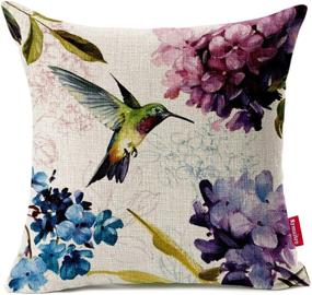 img 2 attached to 🌸 Stunning Watercolor Print Throw Pillow Cover Set - Symuitrc Cotton Linen, 18x18 Inch, Hummingbird Design (Pack of 2)