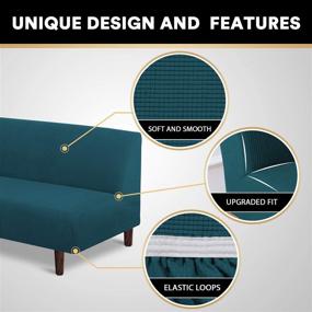 img 2 attached to Protective Stretch Armless Futon Cover Full Queen Size - Deep Teal Checked Pattern Jacquard Slipcover for Futon Sofa Bed - Elastic Bottom, Furniture Protector