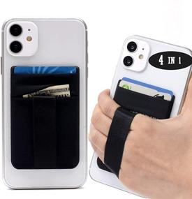 img 4 attached to Polifall Cell Phone Card Holder Stick On Wallet Sleeve Back - Dual Pocket + Finger Grip 📱 Strap Loop + Metal Plate for Magnetic Mount + RFID Blocking for iPhone, Galaxy, Android, Mobile Devices - Black