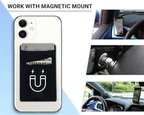 img 1 attached to Polifall Cell Phone Card Holder Stick On Wallet Sleeve Back - Dual Pocket + Finger Grip 📱 Strap Loop + Metal Plate for Magnetic Mount + RFID Blocking for iPhone, Galaxy, Android, Mobile Devices - Black