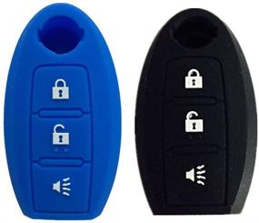 img 1 attached to 🔑 2-Pack Silicone SMART Remote KEY Cover Case for NISSAN Murano 370Z Versa Rogue Pathfinder - BLACK and Navy Blue, 3 Buttons