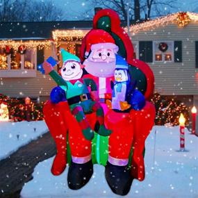 img 3 attached to 🎅 SEASONBLOW 6 Ft LED Light Up Inflatable Christmas Santa with Elf and Penguin: Festive Yard Decor for Home Party & Outdoor Holidays