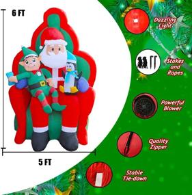 img 2 attached to 🎅 SEASONBLOW 6 Ft LED Light Up Inflatable Christmas Santa with Elf and Penguin: Festive Yard Decor for Home Party & Outdoor Holidays