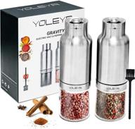 premium stainless steel gravity electric salt and pepper grinder set - automatic spice grinder, battery-operated with adjustable coarseness, one-handed operation, includes utility brush logo