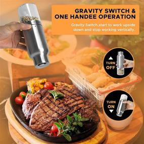 img 3 attached to Premium Stainless Steel Gravity Electric Salt and Pepper Grinder Set - Automatic Spice Grinder, Battery-Operated with Adjustable Coarseness, One-Handed Operation, Includes Utility Brush