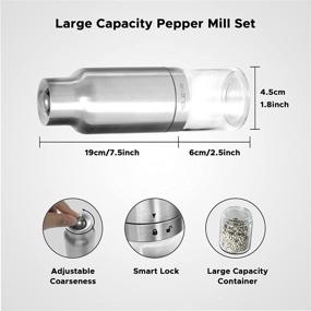 img 1 attached to Premium Stainless Steel Gravity Electric Salt and Pepper Grinder Set - Automatic Spice Grinder, Battery-Operated with Adjustable Coarseness, One-Handed Operation, Includes Utility Brush