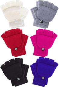 img 4 attached to Warm Knit Gloves with Mitten Cover: 6 Pairs for Kids and Teens!