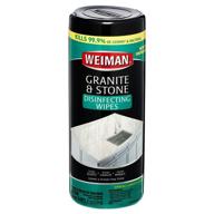 🧼 weiman granite cleaner and polish - 30 wipes - ideal for cleaning and polishing granite, marble, soapstone, quartz, quartzite, slate, limestone, corian, laminate, tile countertop, and more logo