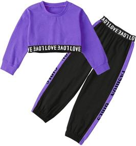 img 4 attached to Cropped Sweatsuit Pullover Sweatshirt Multicolored Girls' Clothing