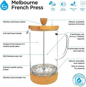 img 2 attached to ☕ Stylish GROSCHE Melbourne French Press Coffee Maker: 34oz 1000ml, Unique Design for Coffee & Tea with Bamboo & Cork