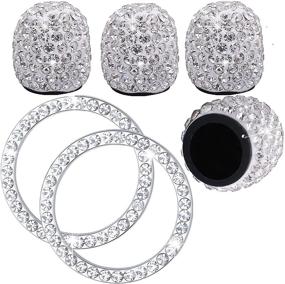 img 4 attached to 🚗 4 Pack Universal Crystal Valve Stem Caps for Cars - Chrome Finish, 2 PCS Rhinestone Engine Start Stop Knob Ring - Attractive Dustproof Bling Car Accessories
