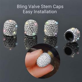 img 3 attached to 🚗 4 Pack Universal Crystal Valve Stem Caps for Cars - Chrome Finish, 2 PCS Rhinestone Engine Start Stop Knob Ring - Attractive Dustproof Bling Car Accessories