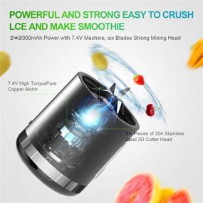 img 2 attached to 🍹 2021 Black Portable Blender | Togala Personal Fruit Mixer Blender for Kitchen, Travel, and Office | 15.2 Oz | 2*2000mAh USB-C Rechargeable Mini Blender with Six Blades | Ideal for Smoothies, Shakes, and Juice