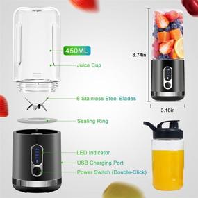 img 1 attached to 🍹 2021 Black Portable Blender | Togala Personal Fruit Mixer Blender for Kitchen, Travel, and Office | 15.2 Oz | 2*2000mAh USB-C Rechargeable Mini Blender with Six Blades | Ideal for Smoothies, Shakes, and Juice