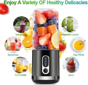 img 3 attached to 🍹 2021 Black Portable Blender | Togala Personal Fruit Mixer Blender for Kitchen, Travel, and Office | 15.2 Oz | 2*2000mAh USB-C Rechargeable Mini Blender with Six Blades | Ideal for Smoothies, Shakes, and Juice