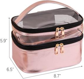 img 3 attached to Double-layer Cosmetic Bag Toiletry Bag for Girls Women - Large Travel Makeup Pouch Organizer Bag, Portable Waterproof and Fordable - Pink