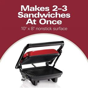 img 1 attached to 🥪 Hamilton Beach 25462Z Electric Panini Press Grill with Locking Lid - Opens 180 Degrees for Various Sandwich Thicknesses, Nonstick 8" X 10" Grids - Vibrant Red Design