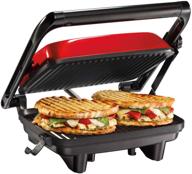 🥪 hamilton beach 25462z electric panini press grill with locking lid - opens 180 degrees for various sandwich thicknesses, nonstick 8" x 10" grids - vibrant red design логотип