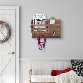 img 1 attached to 📬 PICKKROSS Rustic Wooden Mail and Key Holder: Wall Decorative Organizer with 8 Hooks and Mail Sorter - Brown