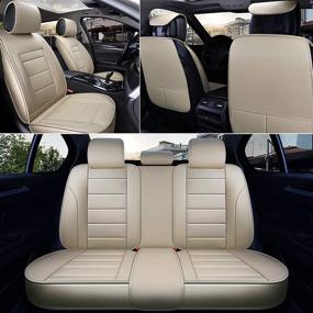 img 2 attached to INCH EMPIRE Seat Cover 5 Seats Full Set Universal Fit For Most Sedan SUV Truck Pickup Airbag Compatible Synthetic Leather Car Seat Cushion Protector All Weather Water-Proof (Single Line Beige)
