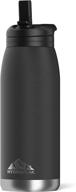 hydrapeak flow 32oz insulated water bottle with straw lid - double wall vacuum insulated stainless steel, bpa-free, leak-proof flask with wide mouth, bite straw, handle - black logo