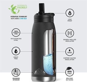 img 1 attached to Hydrapeak Flow 32oz Insulated Water Bottle with Straw Lid - Double Wall Vacuum Insulated Stainless Steel, BPA-Free, Leak-Proof Flask with Wide Mouth, Bite Straw, Handle - Black
