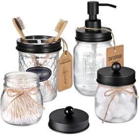 img 4 attached to 🖤 Amolliar Rustic Farmhouse Mason Jar Bathroom Accessories Set - Includes Lotion Soap Dispenser, 2 Cotton Swab Holders, and Toothbrush Holder - Perfect for Bathroom Home Decor and Decorating Idea (Black)