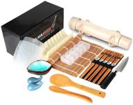 delamu sushi making kit: 20-piece sushi bazooka roller set with chef’s knife, bamboo mats, rice mold, temaki sushi mats, rice paddle, rice spreader, chopsticks, sauce dishes, and guide book logo