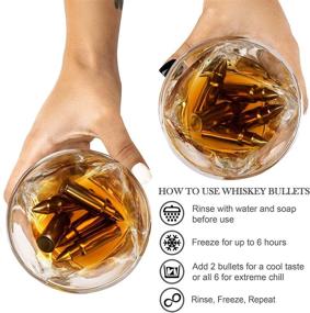 img 1 attached to 🥃 Premium Whiskey Bullet Stones Gift Set: 6 Extra Large Stainless Steel Ice Cubes, 2 Large Twisted Whiskey Glasses (11 oz), Freezer Base, Velvet Pouch &amp; Tongs, Novelty Wooden Box by Frolk