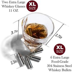 img 2 attached to 🥃 Premium Whiskey Bullet Stones Gift Set: 6 Extra Large Stainless Steel Ice Cubes, 2 Large Twisted Whiskey Glasses (11 oz), Freezer Base, Velvet Pouch &amp; Tongs, Novelty Wooden Box by Frolk