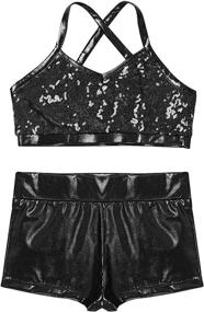 img 2 attached to 👯 Ranrann Girls Shiny Sequins Ballet Dance Crop Outfits: Criss-Cross Back Tank Top & Bottoms Set