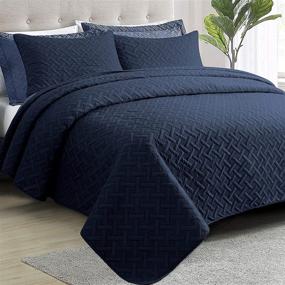 img 4 attached to 🛏️ NTBAY Twin Navy Bedspread Quilt Set - Lightweight and Luxurious Microfiber Coverlet with Basket Weave Pattern - Includes 1 Quilt and 1 Pillow Sham